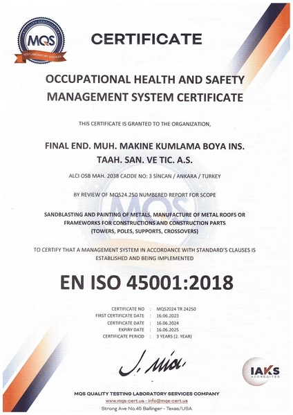 EN ISO 45001:2018 — İş Sağlığı ve Güvenliği Yönetim Sistemi belge taraması